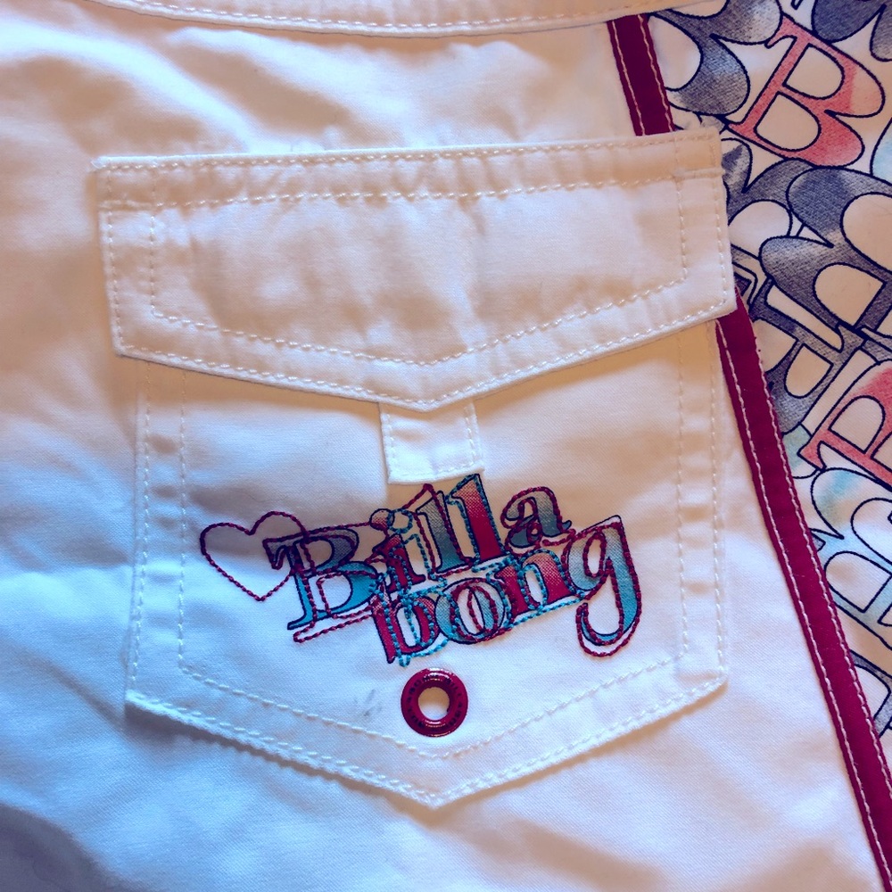 Billabong shorts, white with multicolour sides,  sz 7